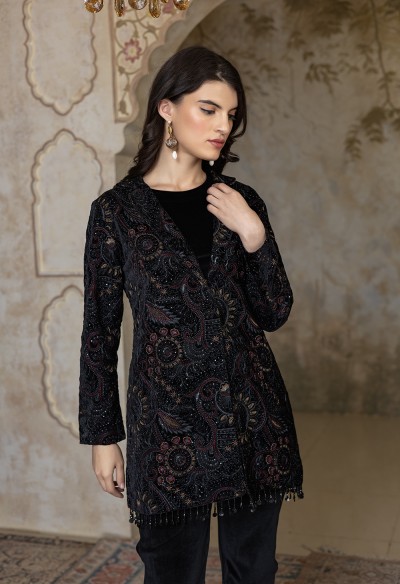 BLACK EMBROIDERED JACKET SET